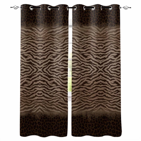Brown Zebras Striped Black Out Curtains 63 Inch Long, Room Darkening Draperies Curtains Panels, Vintage Animal Skin Print Thermal Insulated Curtain for Bedroom Living Room 52"x63" 2 Panels