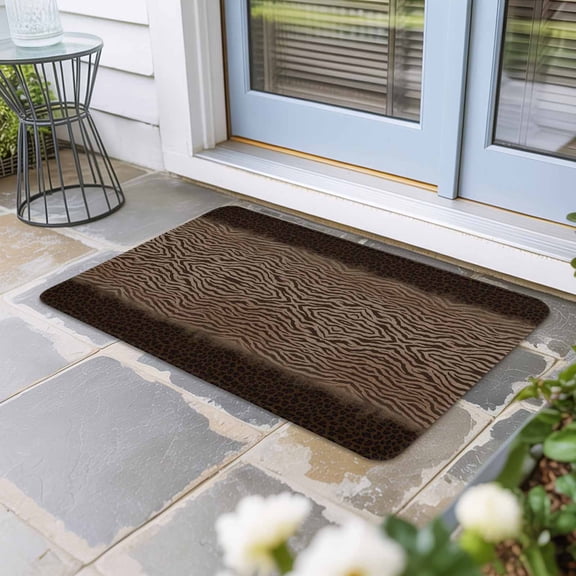 Brown Zebras Striped Door Mat Indoor Outdoor, Vintage Animal Skin Print Non Slip Welcome Mat with Rubber Backing, Absorbent Fabric Front Door Mats Entryway Rug for Home Patio Entrance 24"x36"