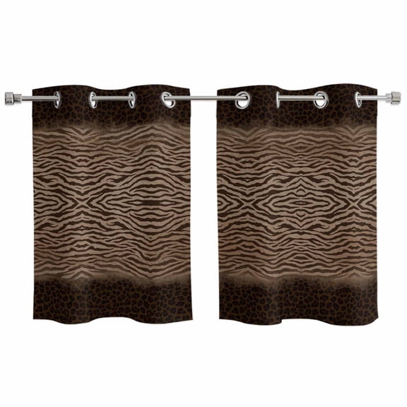 Brown Zebras Striped Kitchen Curtains Window Panels, Vintage Animal Skin Print Insulated Window Treatment Curtain, Grommet Curtains for Bedroom/Living Room/Bathroom, 2 Piece 27.5"Wx39"L