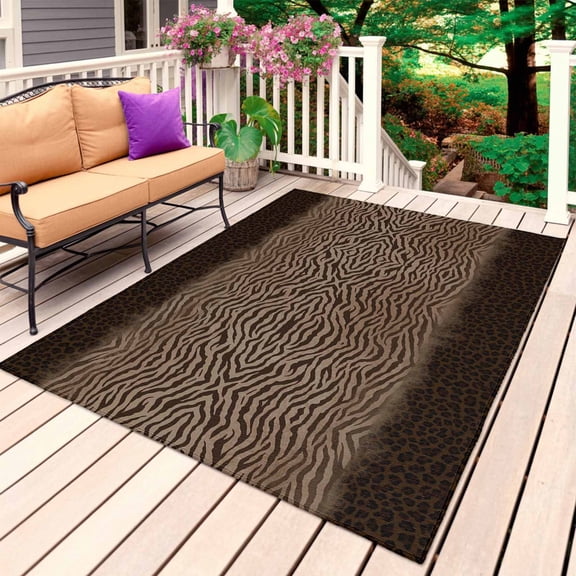 Brown Zebras Striped Outdoor Rug 3x5 Ft, Non Slip Washable Area Rug, Vintage Animal Skin Print Patio Rugs Carpet Runner, Large Floor Mat for Indoor/Outdoor Deck Porch Camping