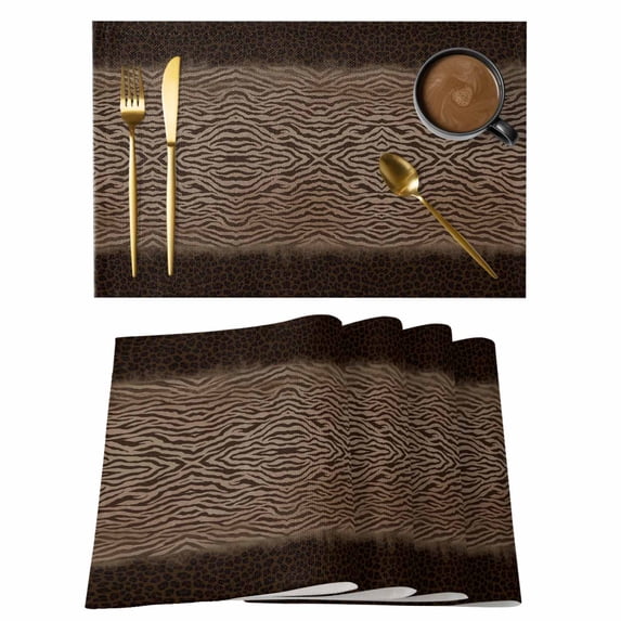 Brown Zebras Striped Placemats Set of 8 Vintage Animal Skin Print Place Mats Indoor Wipeable Table Mats Washable Cloth Dining Table Placemats for Kitchen Holiday Party Home Decor 13x19 Inch