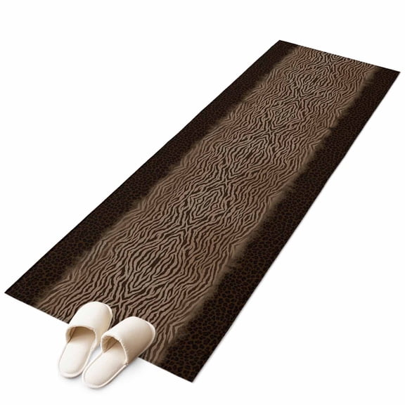 Brown Zebras Striped Runner Rug 2x6 Washable Kitchen Rug Non-Slip Lightweight Thin Soft Low Pile Bathroom Runner Vintage Animal Skin Print Carpet for Hallway Laundry Room Bedroom Entryway