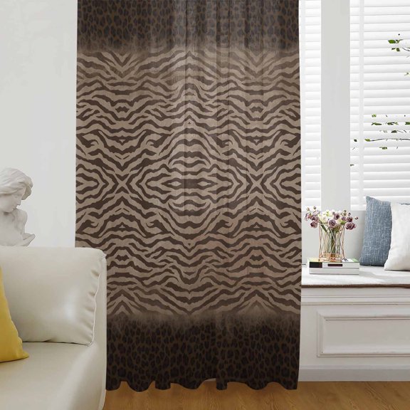 Brown Zebras Striped Sheer Curtains 54 Inches Long for Living Room/Bedroom, Vintage Animal Skin Print Rod Pocket Voile Kitchen Curtains & Drapes Window Treatment 1 Panel, 52"W x 54"L
