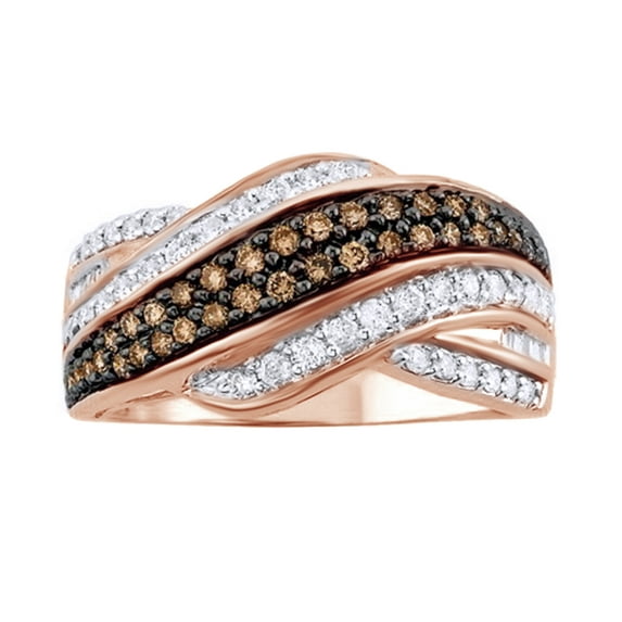 AFFY Brown & White Natural Diamond Bypass Ring In 10k Rose Gold (0.75 Cttw)