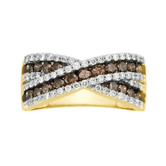 AFFY Brown & White Natural Diamond Crossover Ring In 10k Yellow Gold (1.13 Cttw)