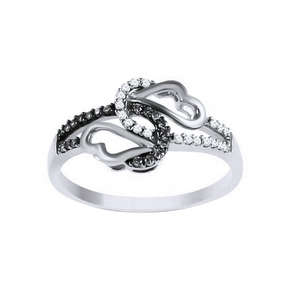 AFFY Brown & White Natural Diamond Double Heart Infinity Band Ring In 10k White Gold