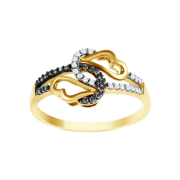 AFFY Brown & White Natural Diamond Double Heart Infinity Band Ring In 10k Yellow Gold