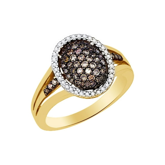 AFFY Brown & White Natural Diamond Engagement Ring In 10k Yellow Gold (0.5 Cttw)