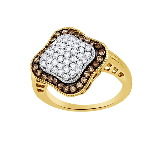 AFFY Brown & White Natural Diamond Engagement Ring In 10k Yellow Gold (1 Cttw)