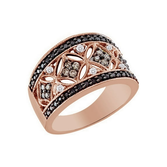 AFFY Brown & White Natural Diamond Fashion Band Ring In 10k Rose Gold (0.5 Cttw)