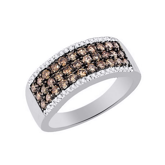 AFFY Brown & White Natural Diamond Fashion Band Ring In 10k White Gold (1 Cttw)