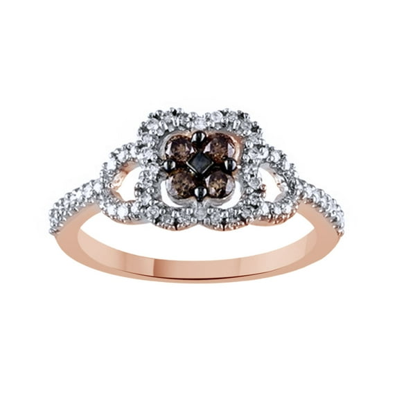 AFFY Brown & White Natural Diamond Fashion Ring In 10k Rose Gold (0.5 Cttw)