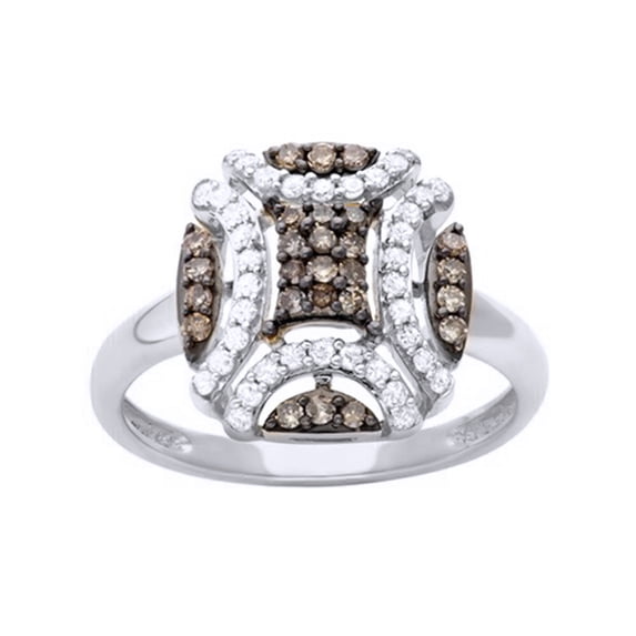 AFFY Brown & White Natural Diamond Fashion Ring In 10k White Gold (0.5 Cttw)