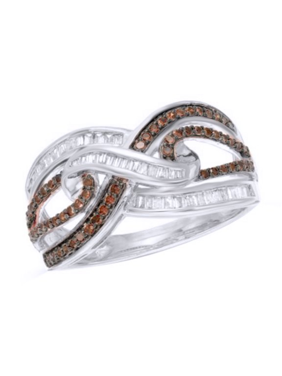 Brown & White Natural Diamond Infinity Ring In 10k White Gold (0.5 Cttw)