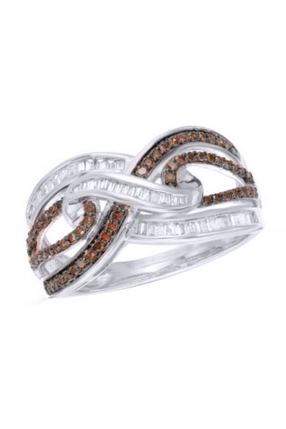 Brown & White Natural Diamond Infinity Ring In 10k White Gold (0.5 Cttw)