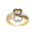 thumbnail image 1 of AFFY Brown & White Natural Diamond Two-Tone Double Heart Ring In 10k Yellow Gold (0.375 Cttw), 1 of 1