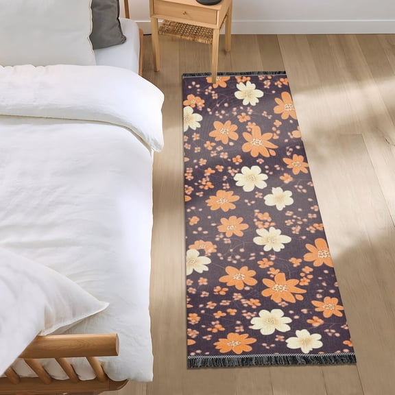 Brown and Beige Flowers Bedroom Runner Rug 2'x 6' Non Slip Carpet Indoor Home Area Rug Living Room
