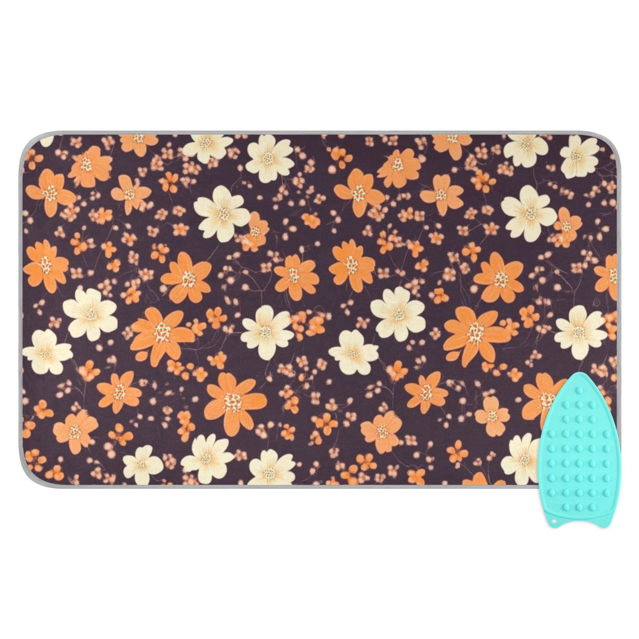 Brown and Beige Flowers Ironing Mat Blanket for Table Top Travel Portable Ironing Board Pad 47.2x27.6 Inch