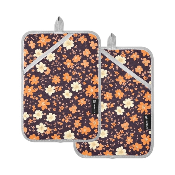 Brown and Beige Flowers Oven Mitts Pot Holders 2 pcs Heat Resistant for Kitchen Baking Grilling