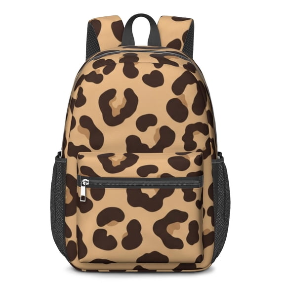 Brown and Beige Leopard Print 17" School Backpacks for Teens,Waterproof Oxford Fabric,S-Shape Padded Straps for School,Travel,Hiking,Camping