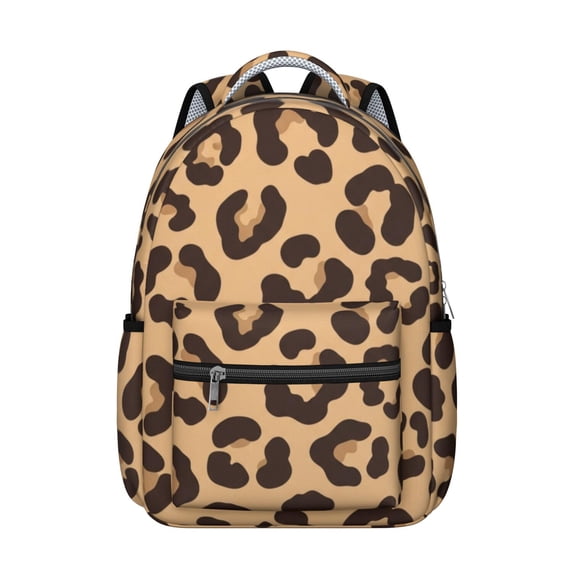 Brown and Beige Leopard Print Backpack for School, Cute School Bag with Adjustable Shoulder Straps and Padded Back, 15.3"x11"x7.1"
