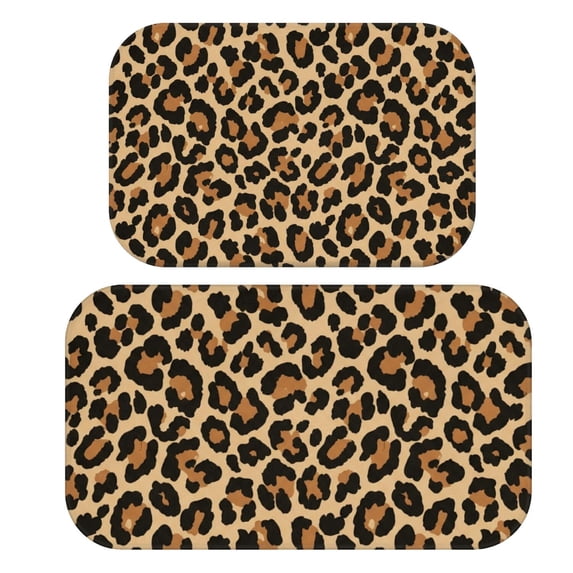 Brown and Beige Leopard Print Bath Mat Set Of 2,Non-Slip Rug for Bathroom,Kitchen,Bedroom,Entrance, 30x17 and 23.5x15.7 Inches