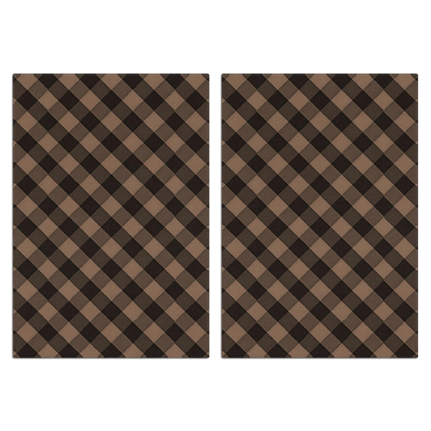 Brown and Black Checkered Pattern Kitchen Towels Set Of 2, Microfiber ...