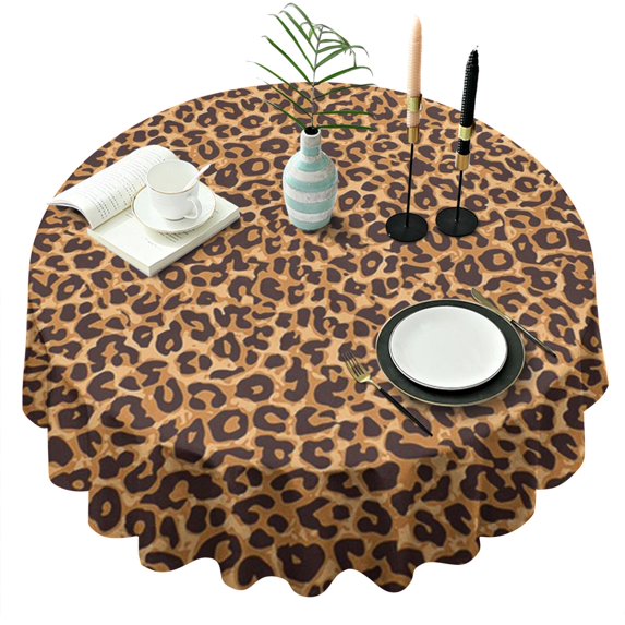 Brown and Black Leopard Print Round Tablecloth 60"x60",Wrinkle Wipeable Table Cloth for Kitchen Dining Room Picnic Patio Party