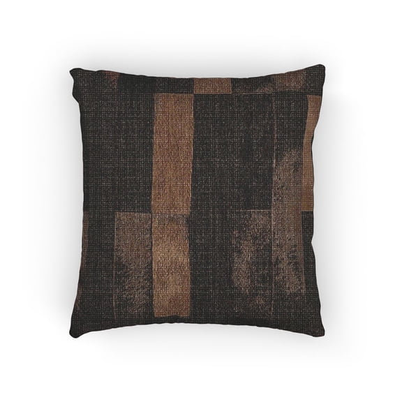 Brown and Black Rectangular Patchwork Decorative Woven Pillow, Cotton-Polyester Shell