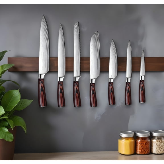 Brown and Black Stainless Steel And Wood Eight Piece Cutlery Set