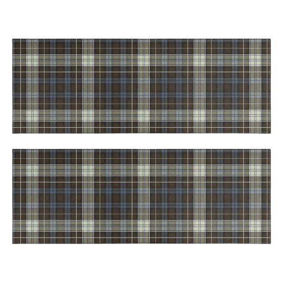 Brown and Blue Checkered Pattern Anti Fatigue Kitchen Rugs Set Of 2, Non Slip Washable Decorative Floor Mats for Sink Laundry and Home Use, 17"x47"