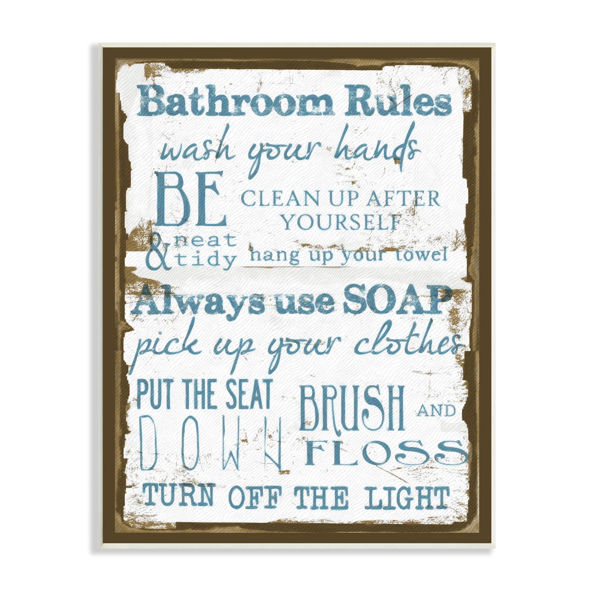 Brown and Blue Classic Bathroom Rules Wall Plaque Art