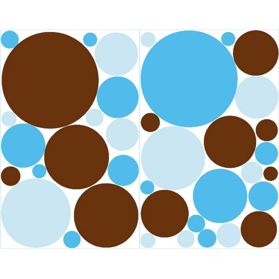 Brown and Blue Polka Dot Wall Decals Sticker / Children's Nursery Wall Decor Dots in light Blue, Blue and Brown