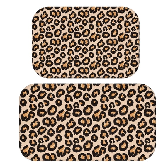 Brown and Brown Leopard Print Bath Mat Set Of 2,Non-Slip Rug for Bathroom,Kitchen,Bedroom,Entrance, 30x17 and 23.5x15.7 Inches