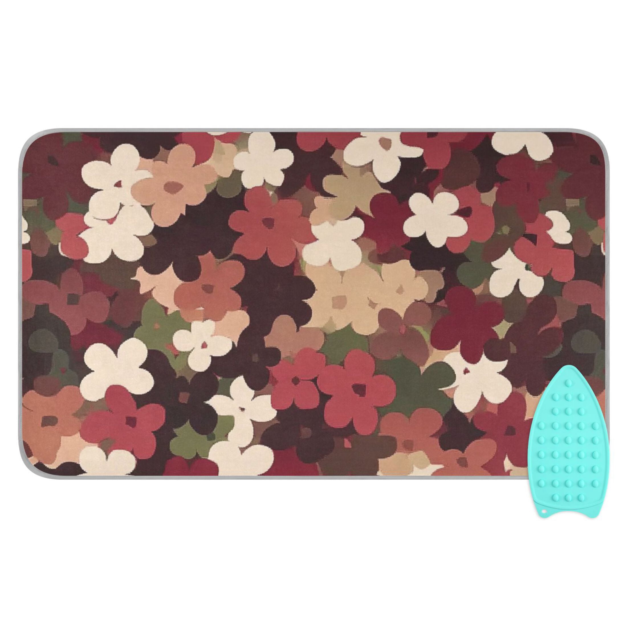 Brown and Colorful Flowers Ironing Mat Blanket for Table Top Travel Portable Ironing Board Pad 47.2x27.6 Inch