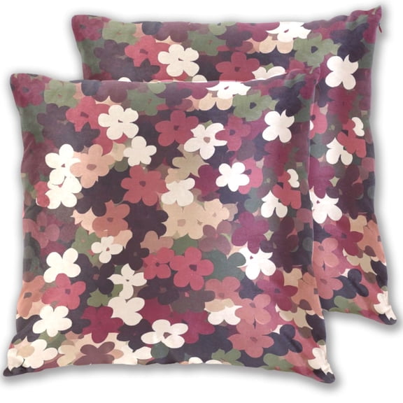 Brown and Colorful Flowers Throw Pillow Covers 16x16 Inch 2 Packs Decorative Square for Living Room Couch Bed Sofa