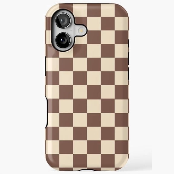 Brown and Cream Checkered Retro Pattern iPhone 11 12 13 14 15 16 17 Pro Max Case