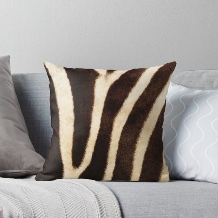 Brown and Cream Zebra Stripe Square Pillow Case, 100% Polyester Velvet ...