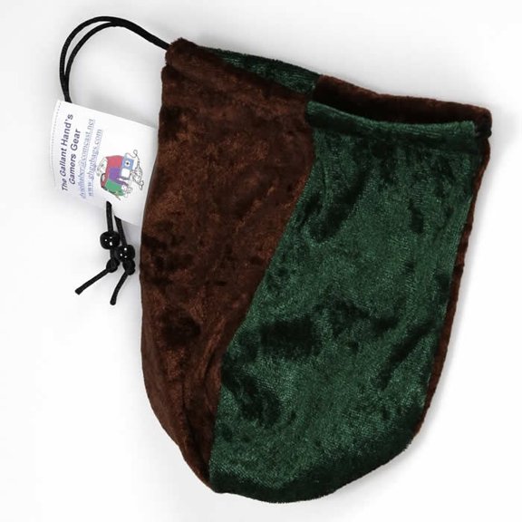 Brown and Forest Green Velvet Dice Bag 7inx5in Drawstring Gallant Hands Gamers Gear