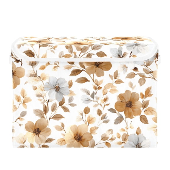 Brown and Gray Flowers Leaves Vector Foldable Storage Bins with Lids Handles Collapsible Storage Containers Tote Boxes 16.5 x 12.6 x 11.8 inches