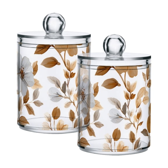 Brown and Gray Flowers Leaves Vector Translucent Plastic Cans Storage Canisters with Lid Set of 2