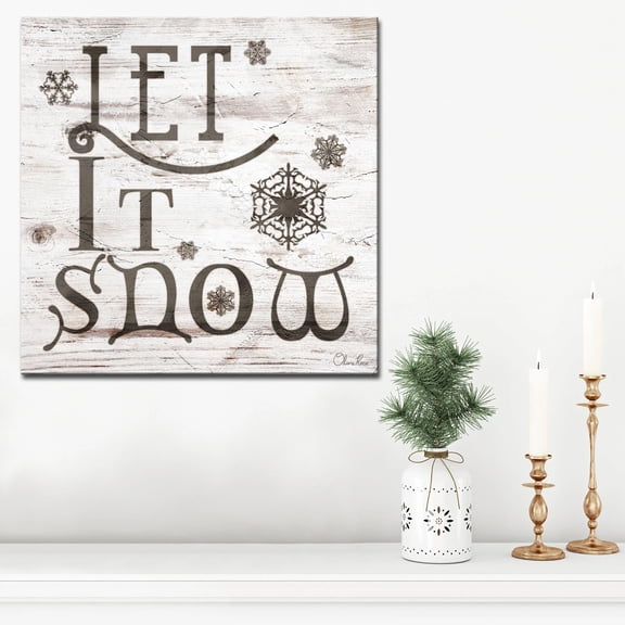 Brown and Gray "Let It Snow" Christmas Wrapped Square Wall Art Decor 20" x 20"