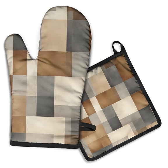 Brown and Grey Abstract Art Artwork Kitchen Oven Mitt and Pot Holder Sets 2 Pcs for Baking, Cooking and Grilling, Heat Resistant Up To 392 °F
