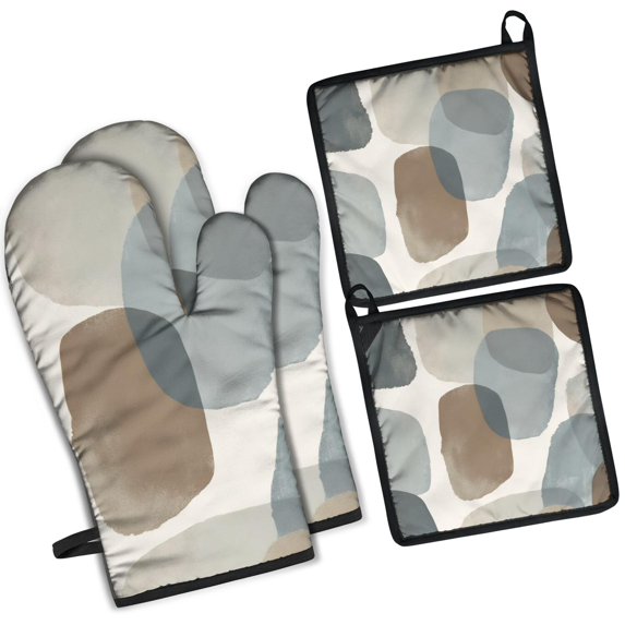 Brown and Grey Abstract Art Artwork Kitchen Oven Mitt and Pot Holder Sets 4 Pcs for Baking, Cooking and Grilling, Heat Resistant Up To 392 °F