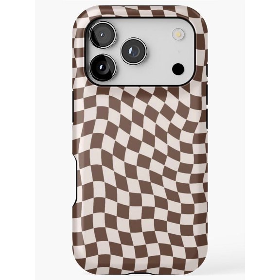 Brown and Off-White Wavy Checkerboard Tough Case for Apple iPhone, Polycarbonate and TPU