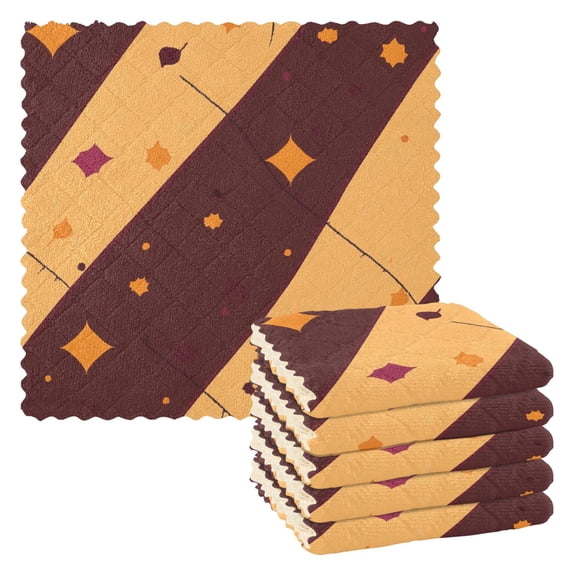 Brown and Orange Diagonal Stripes Kitchen Cloth Dish Towels for Drying Washing Absorbent Dish Rags 6 Pack