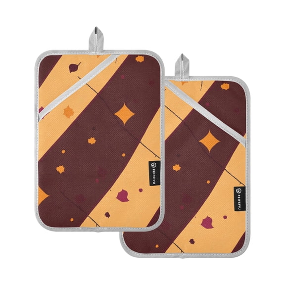 Brown and Orange Diagonal Stripes Oven Mitts Pot Holders 2 pcs Heat Resistant for Kitchen Baking Grilling