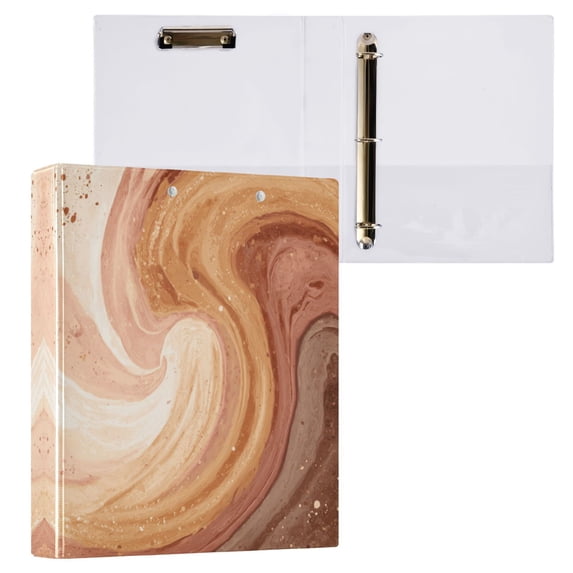 Brown and Peach Swirling 3 Ring Hardcover Binders 1.5in Round Rings for Letter-Size Folder Paper Organizer Pockets for Office Student Recipe