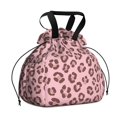 thumbnail image 1 of Brown and Pink Leopard Print Drawstring Insulated Lunch Bag for Women, Stain-Resistant Large Lunch Tote with Multi-Pockets for Work Office, 1 of 6