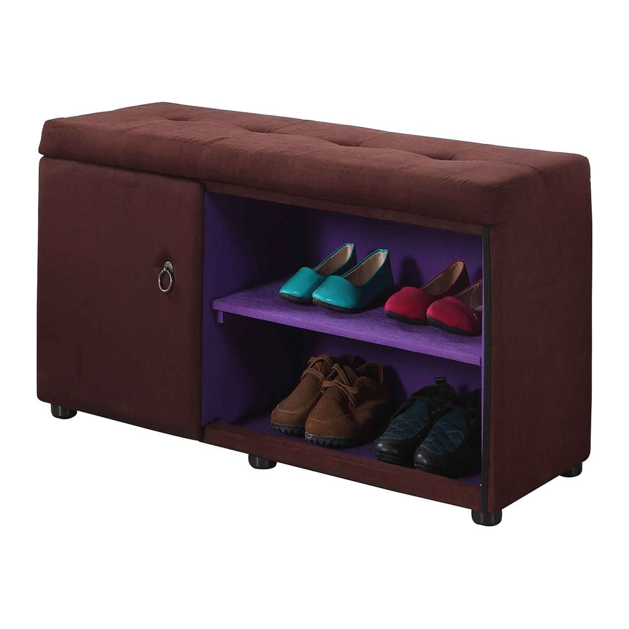 Luxe Brown & Purple Tufted Bedroom Storage Bench with Cushion